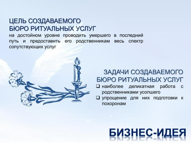 Проектная работа «Предоставление нового бизнеса». Бизнес-план открытия бюро ритуальных услуг» Проектная работа «Предоставление нового бизнеса». Бизнес-план открытия бюро ритуальных услуг»
